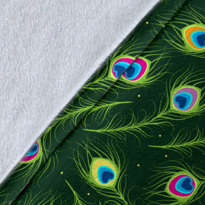 Peacock Feather Green Design Print Fleece Blanket