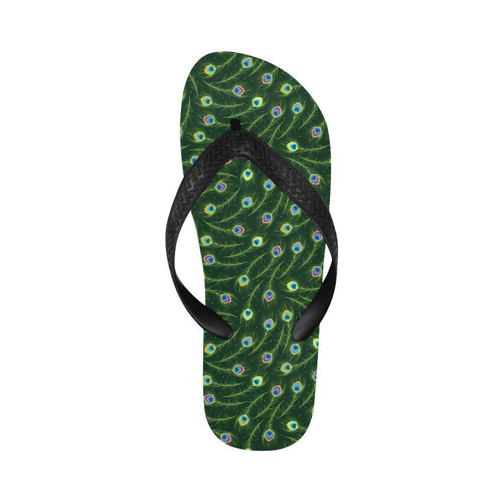 Peacock Feather Green Design Print Flip Flops-JTAMIGO.COM