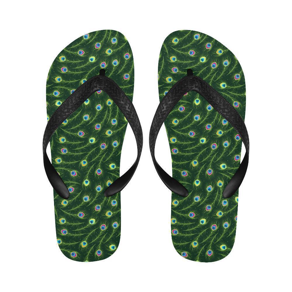 Peacock Feather Green Design Print Flip Flops-JTAMIGO.COM