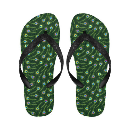 Peacock Feather Green Design Print Flip Flops-JTAMIGO.COM