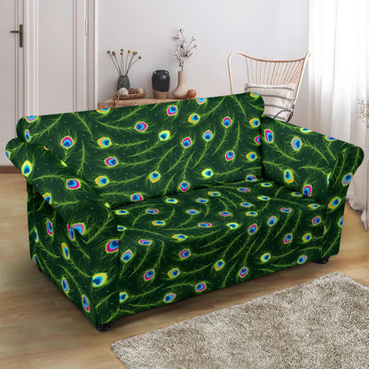 Peacock Feather Green Design Print Loveseat Slipcover-JTAMIGO.COM