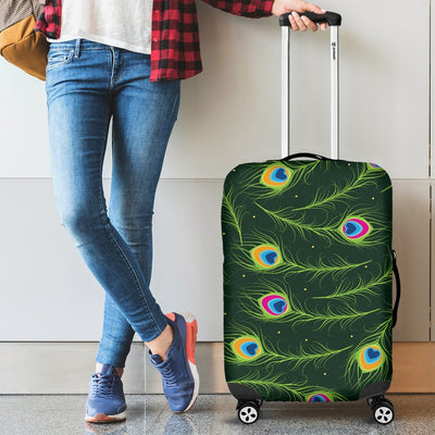 Peacock Feather Green Design Print Luggage Cover Protector