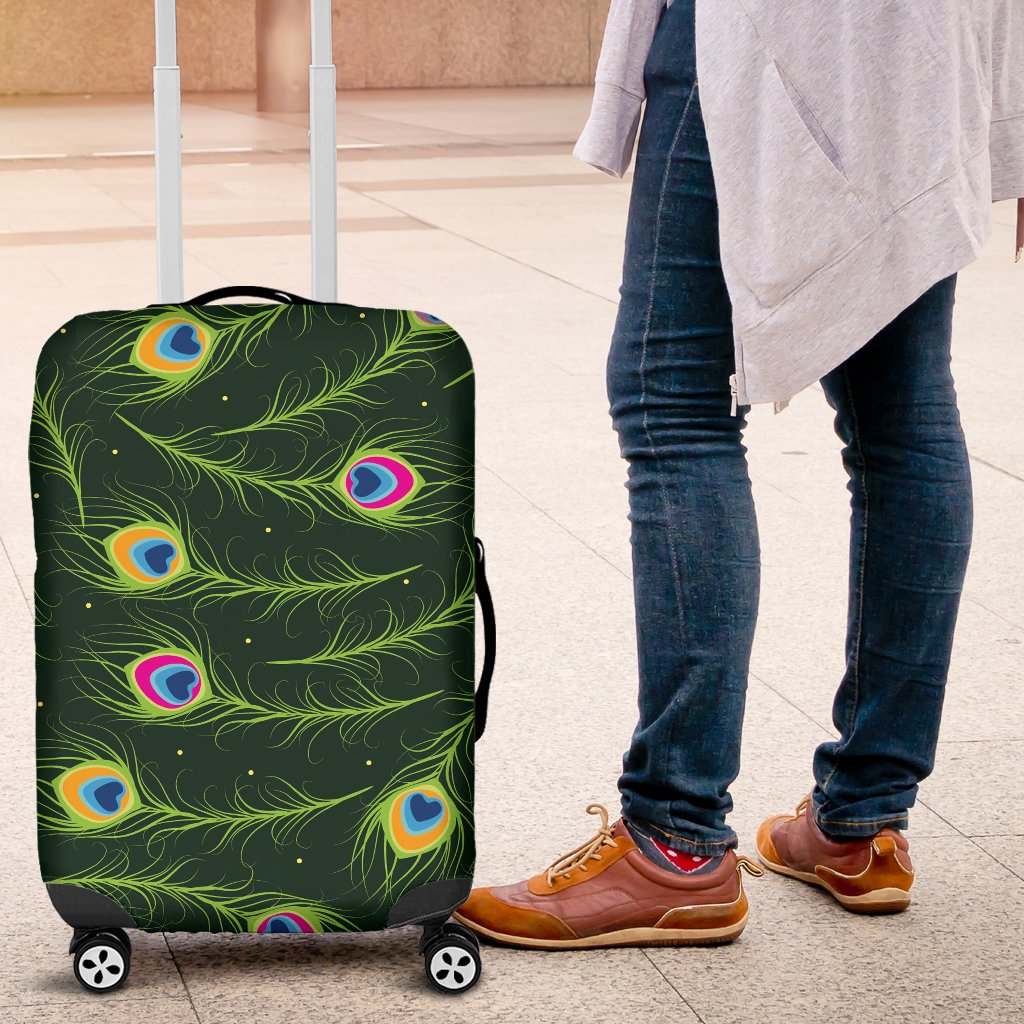 Peacock Feather Green Design Print Luggage Cover Protector