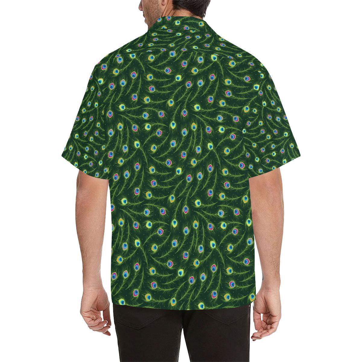Peacock Feather Green Design Print Men Aloha Hawaiian Shirt