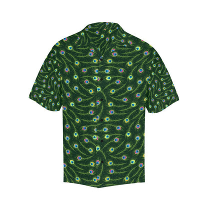Peacock Feather Green Design Print Men Aloha Hawaiian Shirt