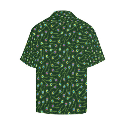 Peacock Feather Green Design Print Men Aloha Hawaiian Shirt