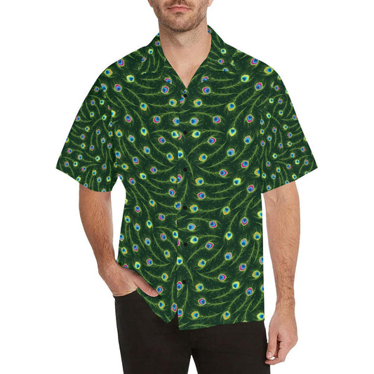 Peacock Feather Green Design Print Men Aloha Hawaiian Shirt