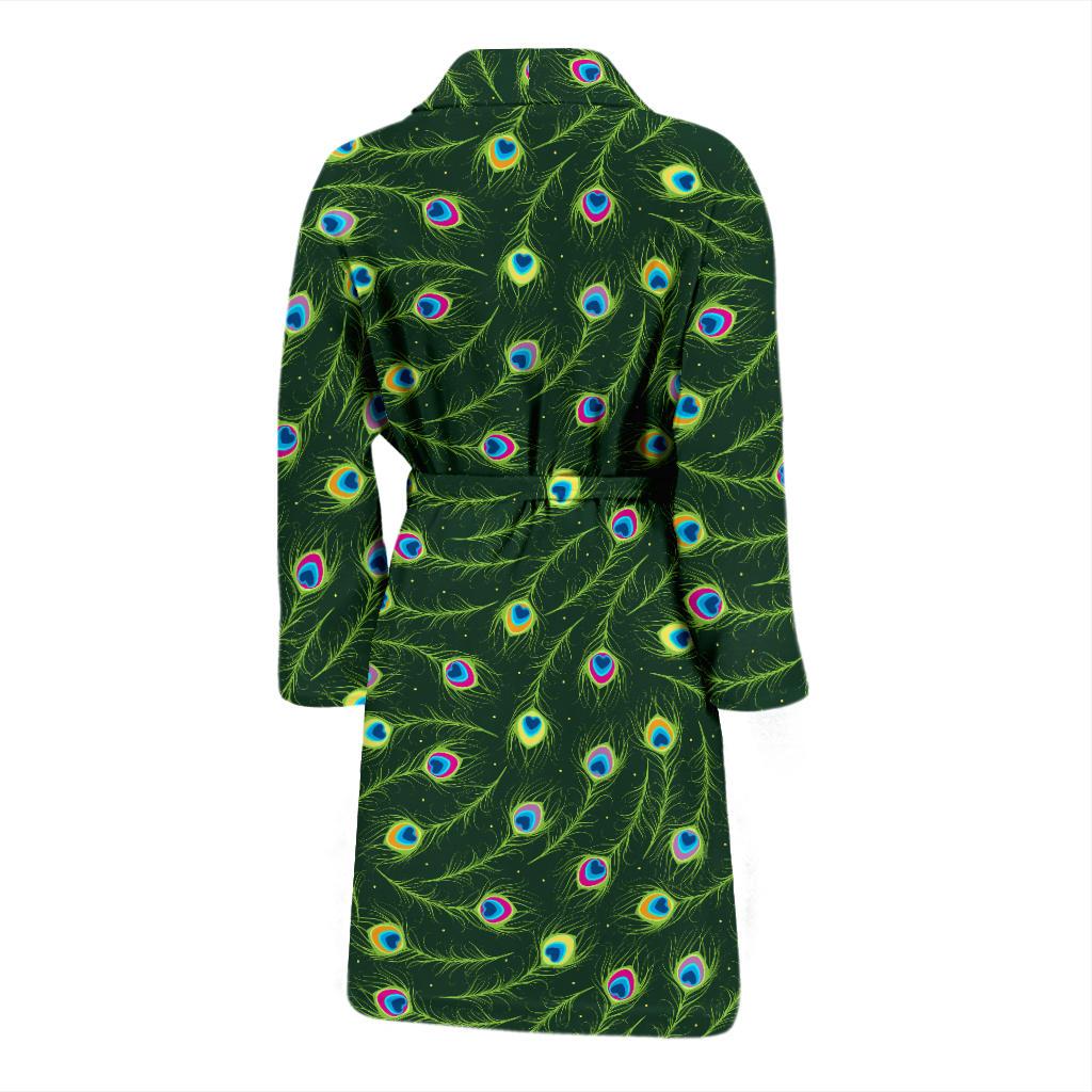 Peacock Feather Green Design Print Men Bath Robe-JTAMIGO.COM