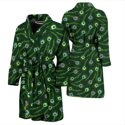 Peacock Feather Green Design Print Men Bath Robe-JTAMIGO.COM