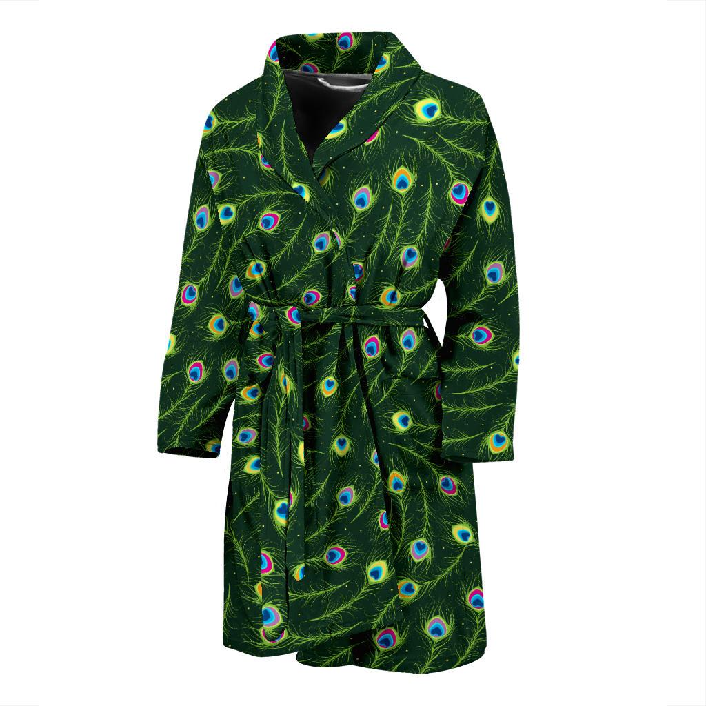 Peacock Feather Green Design Print Men Bath Robe-JTAMIGO.COM
