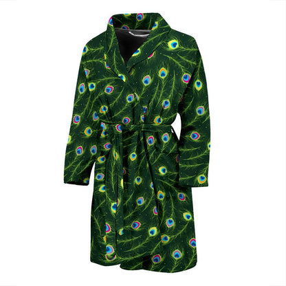 Peacock Feather Green Design Print Men Bath Robe-JTAMIGO.COM