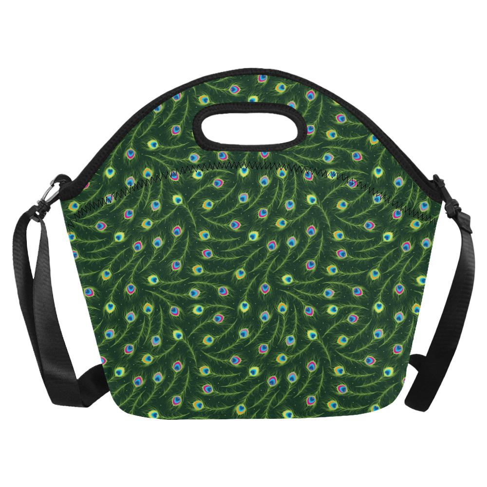 Peacock Feather Green Design Print Neoprene Lunch Bag (Model 1669)(Large)-JTAMIGO.COM