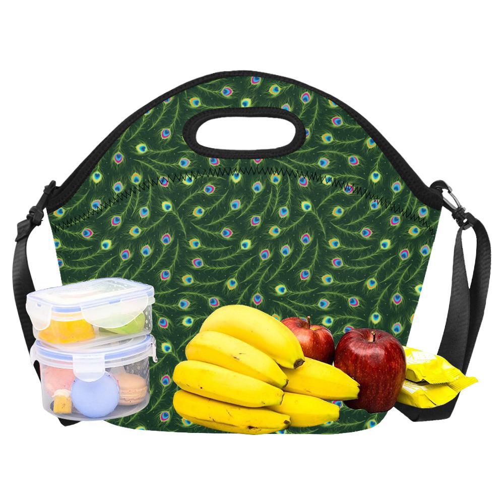 Peacock Feather Green Design Print Neoprene Lunch Bag (Model 1669)(Large)-JTAMIGO.COM