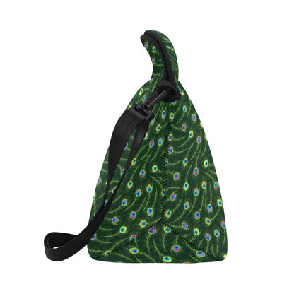 Peacock Feather Green Design Print Neoprene Lunch Bag (Model 1669)(Large)-JTAMIGO.COM