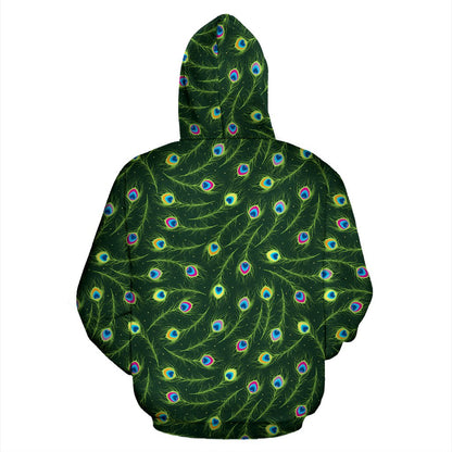 Peacock Feather Green Design Print Pullover Hoodie