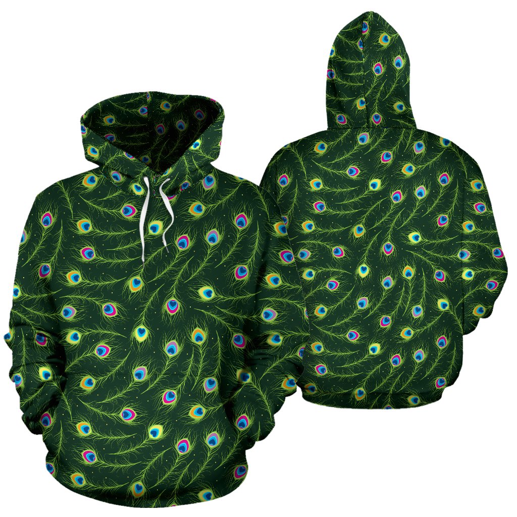 Peacock Feather Green Design Print Pullover Hoodie