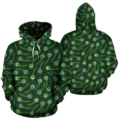 Peacock Feather Green Design Print Pullover Hoodie