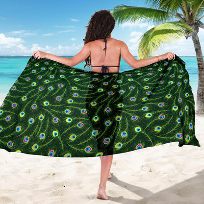 Peacock Feather Green Design Print Sarong Pareo Wrap
