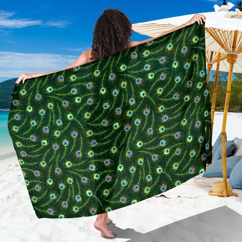 Peacock Feather Green Design Print Sarong Pareo Wrap