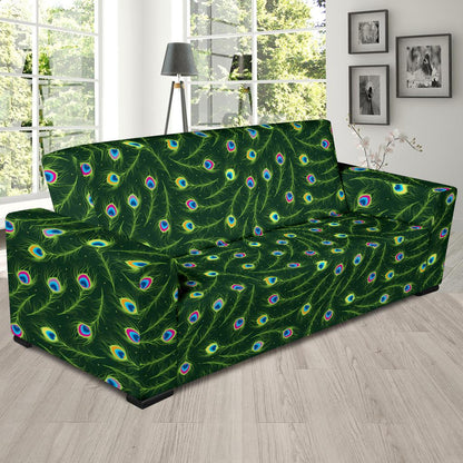 Peacock Feather Green Design Print Sofa Slipcover-JTAMIGO.COM