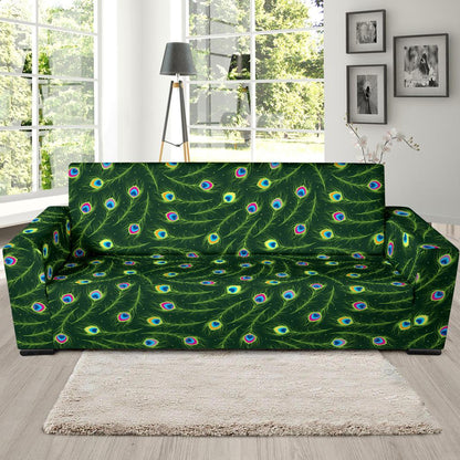 Peacock Feather Green Design Print Sofa Slipcover-JTAMIGO.COM