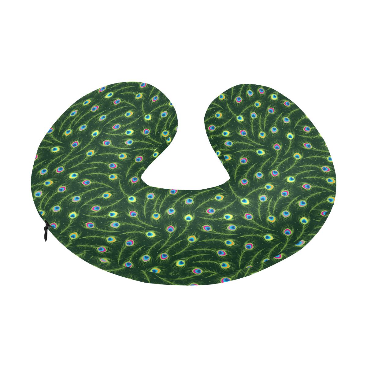 Peacock Feather Green Design Print U-Shaped Travel Neck Pillow-JTAMIGO.COM