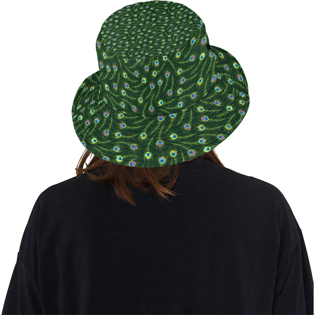 Peacock Feather Green Design Print Unisex Bucket Hat