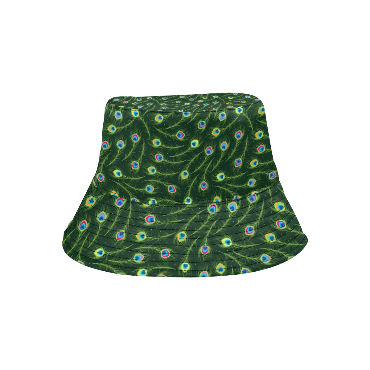Peacock Feather Green Design Print Unisex Bucket Hat