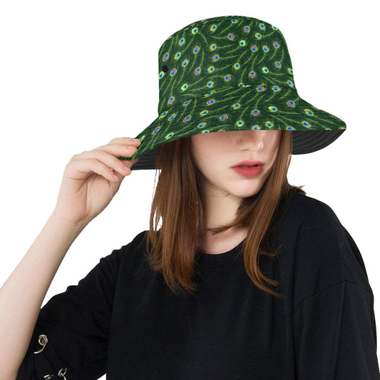 Peacock Feather Green Design Print Unisex Bucket Hat