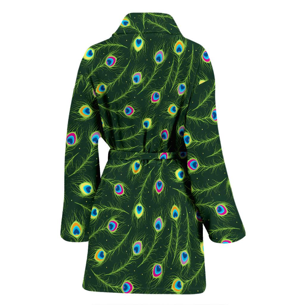 Peacock Feather Green Design Print Women Bath Robe-JTAMIGO.COM