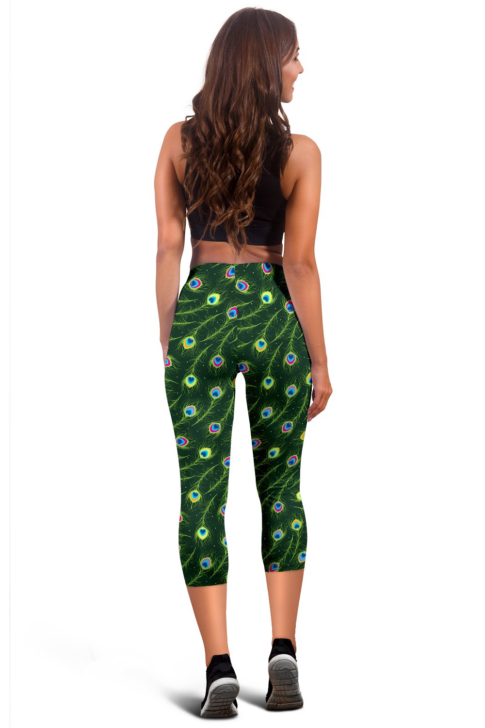 Peacock Feather Green Design Print Women Capris