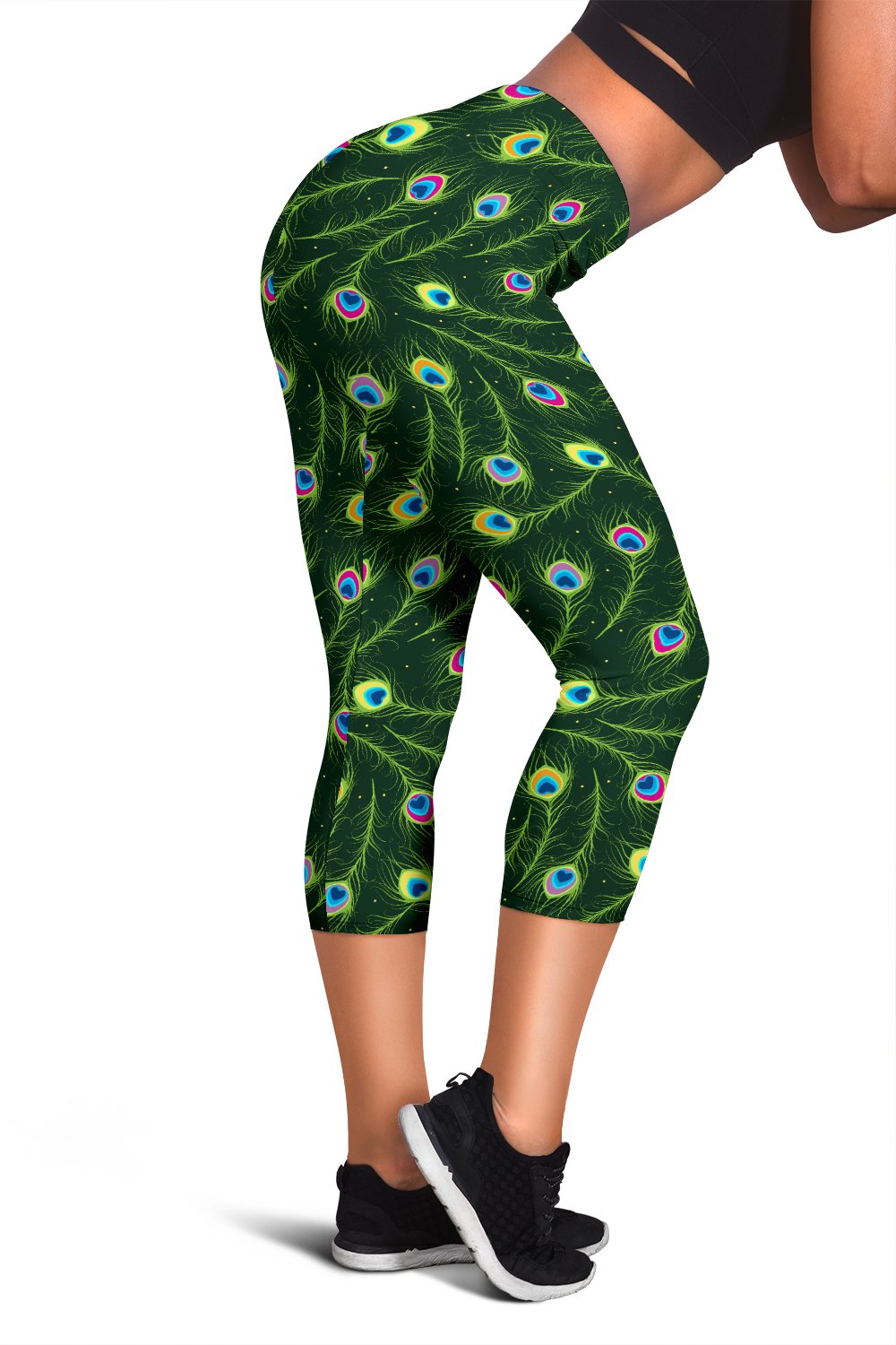 Peacock Feather Green Design Print Women Capris