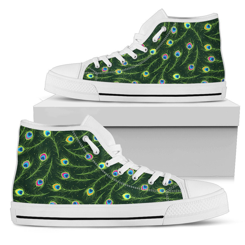 Peacock Feather Green Design Print Women High Top Shoes