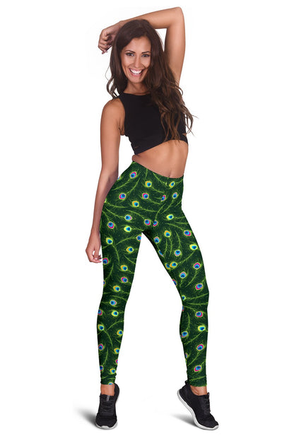 Peacock Feather Green Design Print Women Leggings