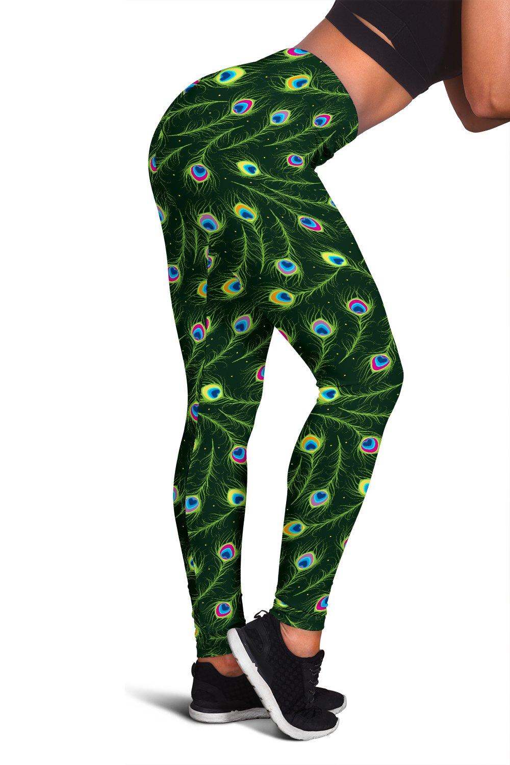 Peacock Feather Green Design Print Women Leggings