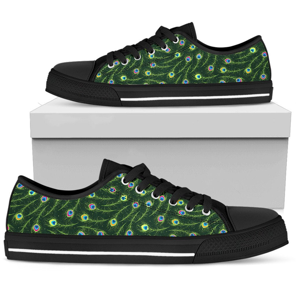 Peacock Feather Green Design Print Women Low Top Shoes-JTAMIGO.COM