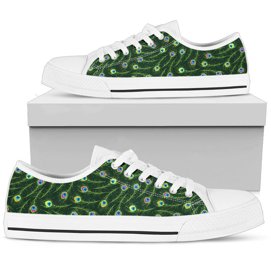 Peacock Feather Green Design Print Women Low Top Shoes-JTAMIGO.COM