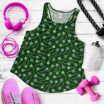 Peacock Feather Green Design Print Women Racerback Tank Top