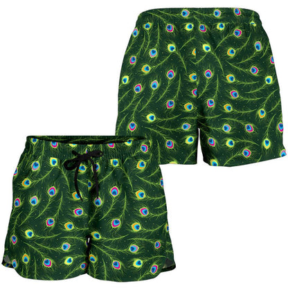 Peacock Feather Green Design Print Women Shorts-JTAMIGO.COM
