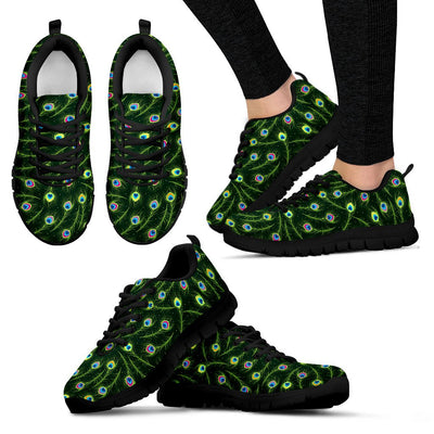 Peacock Feather Green Design Print Women Sneakers Shoes