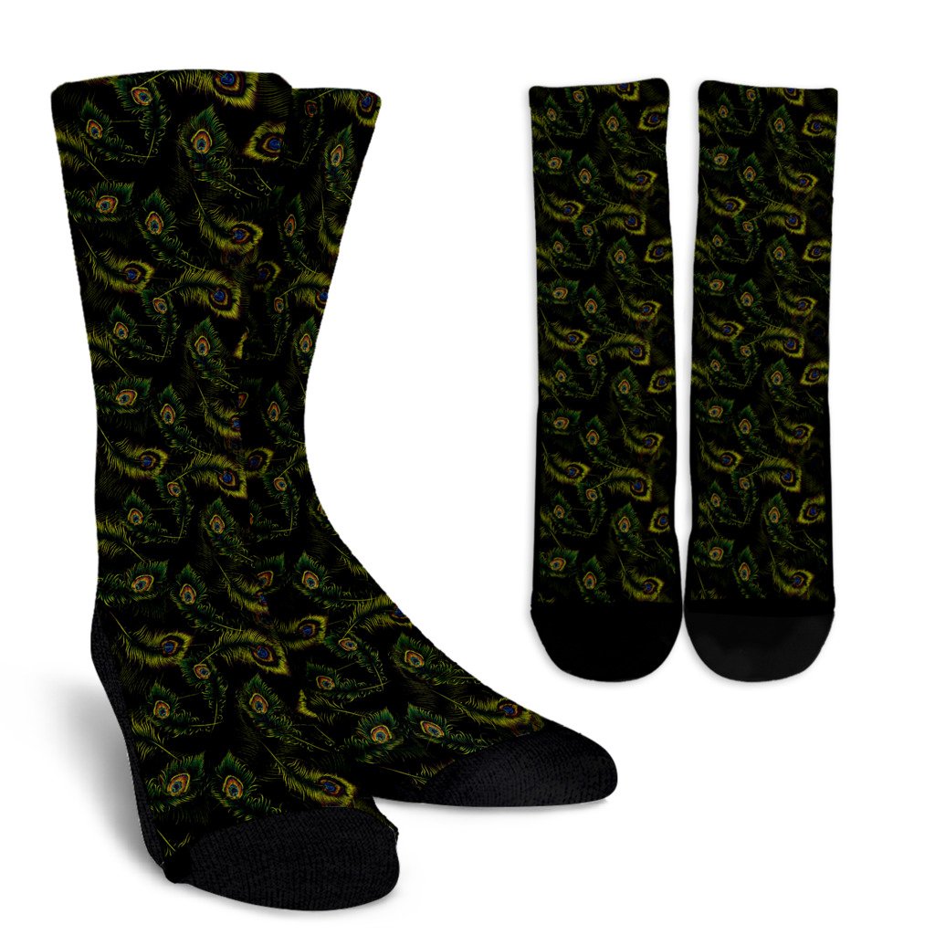 Peacock Feather Pattern Design Print Crew Socks