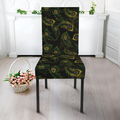 Peacock Feather Pattern Design Print Dining Chair Slipcover-JTAMIGO.COM