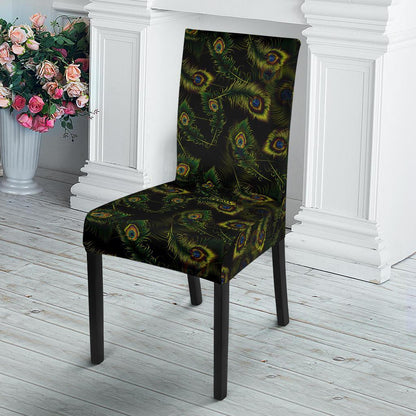 Peacock Feather Pattern Design Print Dining Chair Slipcover-JTAMIGO.COM