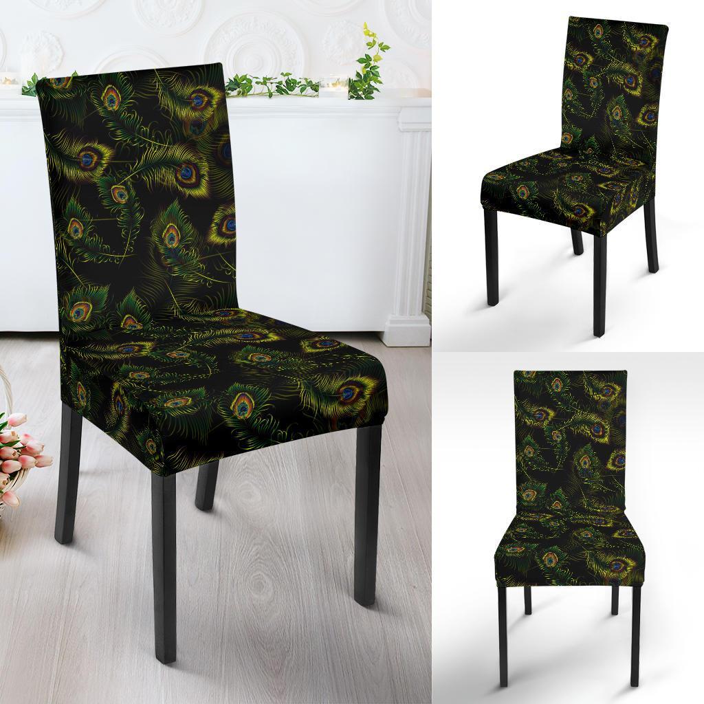 Peacock Feather Pattern Design Print Dining Chair Slipcover-JTAMIGO.COM