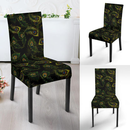 Peacock Feather Pattern Design Print Dining Chair Slipcover-JTAMIGO.COM
