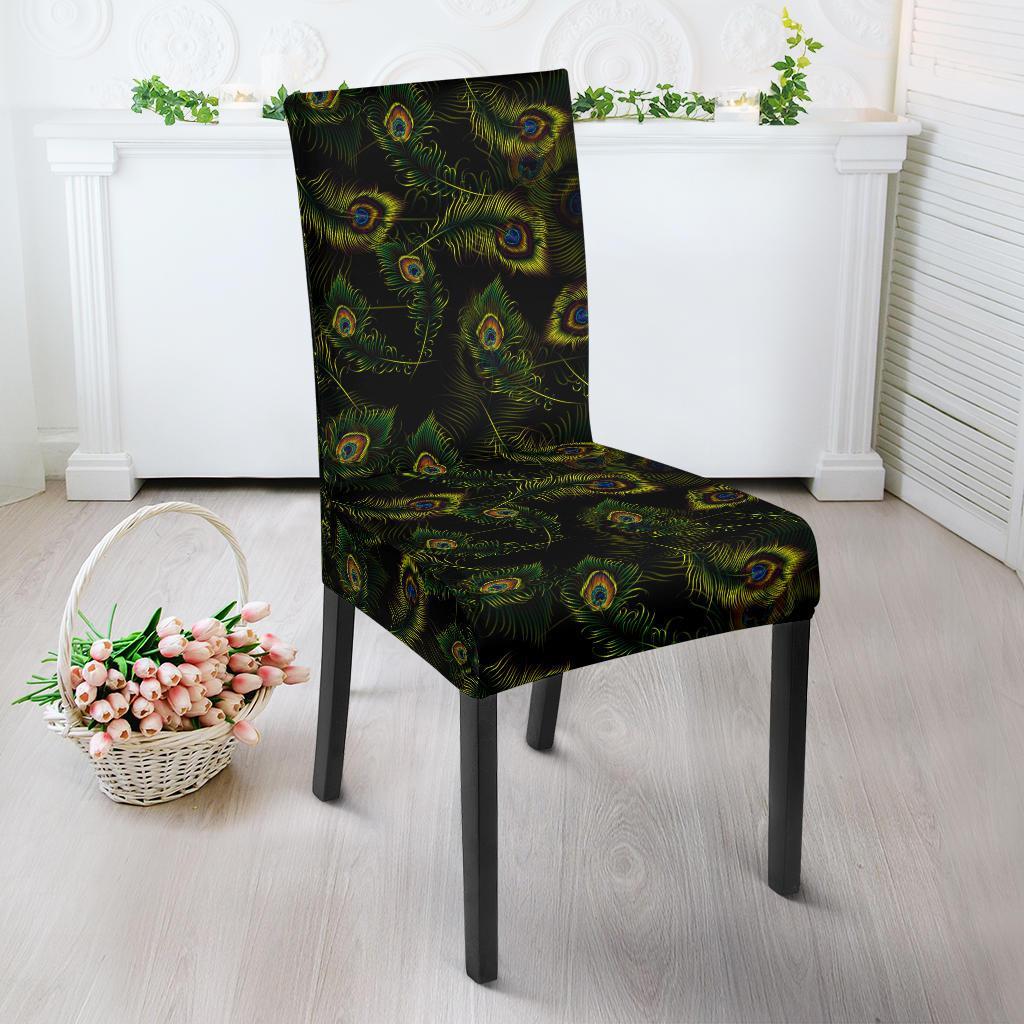 Peacock Feather Pattern Design Print Dining Chair Slipcover-JTAMIGO.COM
