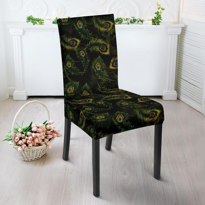 Peacock Feather Pattern Design Print Dining Chair Slipcover-JTAMIGO.COM
