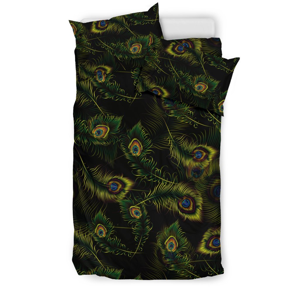 Peacock Feather Pattern Design Print Duvet Cover Bedding Set