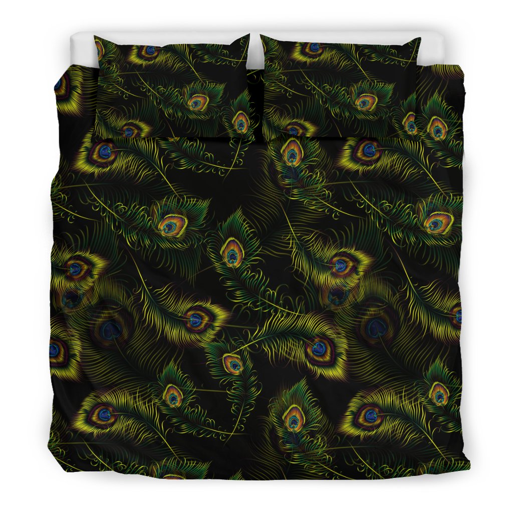 Peacock Feather Pattern Design Print Duvet Cover Bedding Set