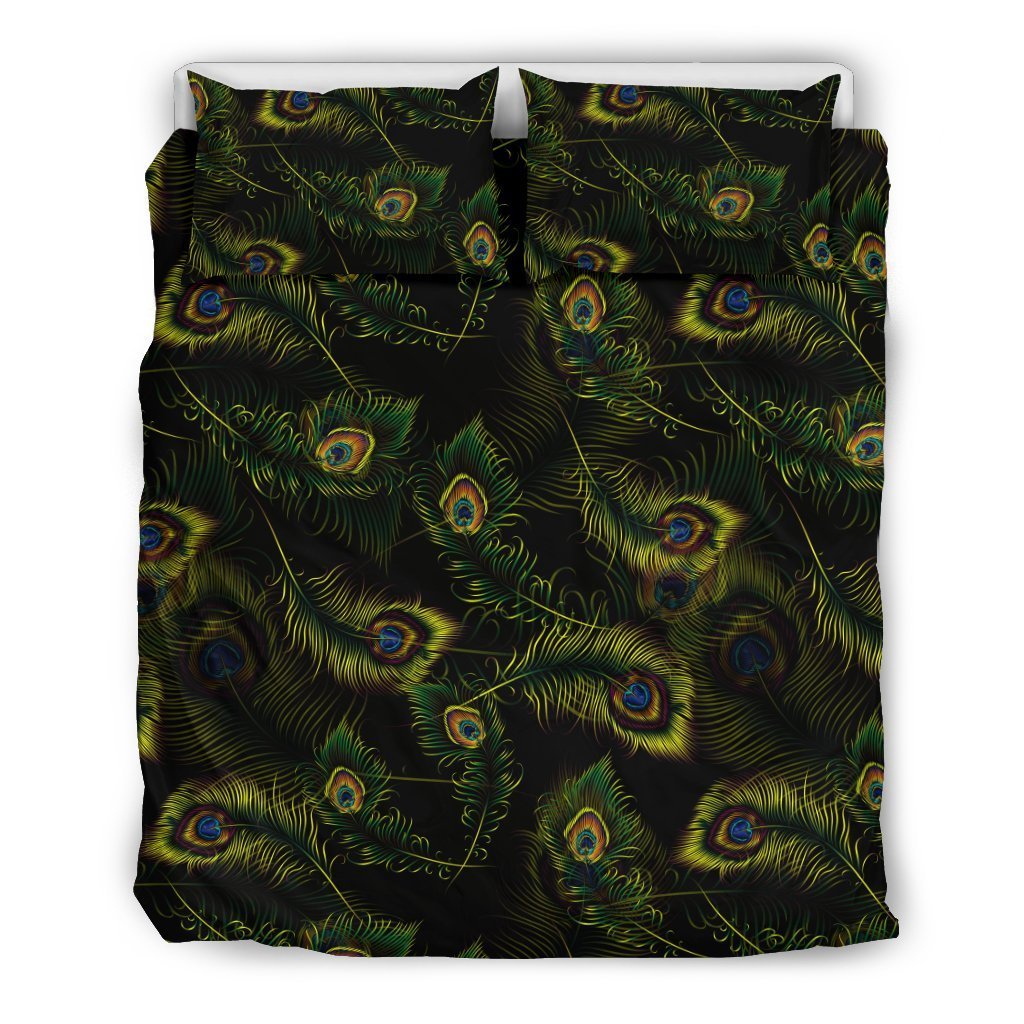 Peacock Feather Pattern Design Print Duvet Cover Bedding Set